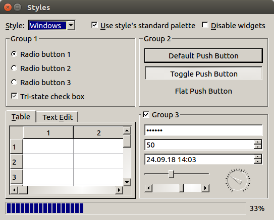 Screenshot of common Qt widgets using the Windows style