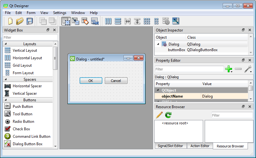 Qt Designer screenshot on Windows