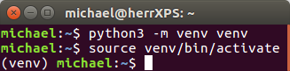 Activated Python virtual environment on Ubuntu Linux